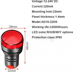 Anzeigelampe AD16-22DS 12-24V AC/DC rote LED Spione und Warnlichter 08040333 DHM
