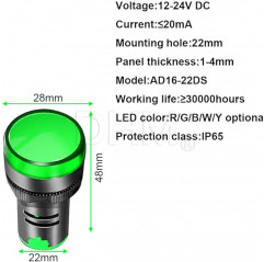 Anzeigelampe AD16-22DS 12-24V AC/DC grüne LED Spione und Warnlichter 08040334 DHM