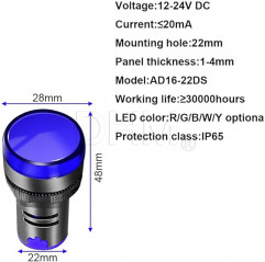 AD16-22DS 12-24V AC/DC Anzeigelampe blau led Spione und Warnlichter 08040335 DHM
