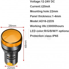 Anzeigelampe AD16-22DS 12-24V AC/DC gelb led Spione und Warnlichter 08040336 DHM