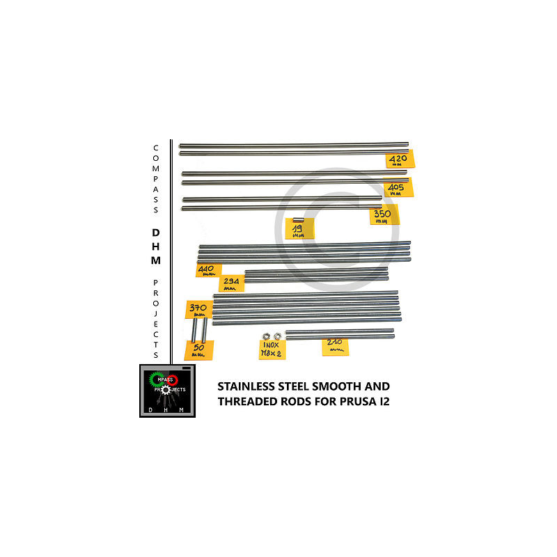 Prusa i2 smooth & threaded rods kit- stainless steel smooth & threaded rods- 3D 3D printing 18011010 DHM