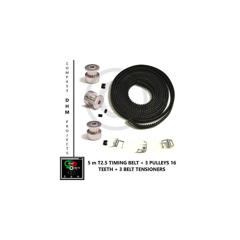 5m T2.5 Timing Belt with 3 Pulleys 16 teeth & grubscrews - RepRap - 3D printer 3D printing 18010103 DHM
