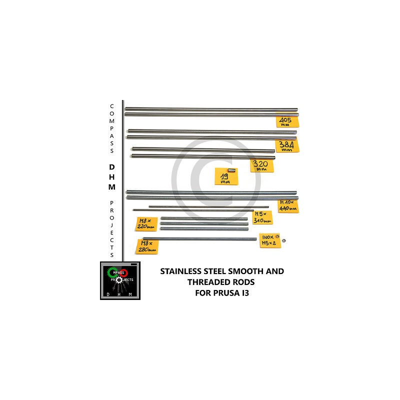 Prusa i3 smooth & threaded rods kit- stainless steel smooth & threaded rods- 3D 3D printing 18011011 DHM