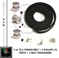 Correa de distribución de 5m T2.5 con 3 poleas 16 dientes y tornillos de presión - RepRap - Impresora 3D Impresión 3d 1801010...