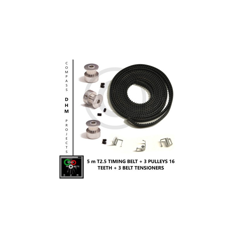 5m T2.5 Timing Belt with 3 Pulleys 16 teeth & grubscrews - RepRap - 3D printer 3D printing 18010103 DHM