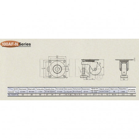 Tool wheel with adjustable foot - 100AF-N