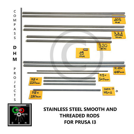 Prusa i3 smooth & threaded rods kit- stainless steel smooth & threaded rods- 3D 3D printing 18011011 DHM