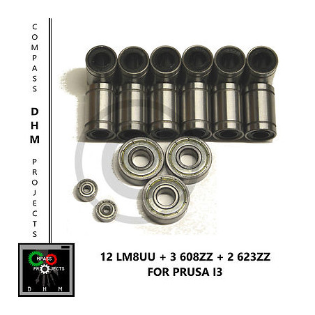 12 lm8uu - 3 608zz - 2 623zz - Kit cuscinetti prusa i3 - reprap - 3D printer Stampa 3D18010401 DHM