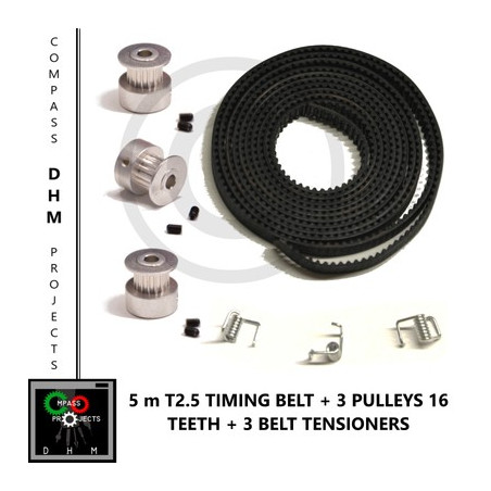 Correa de distribución de 5m T2.5 con 3 poleas 16 dientes y tornillos de presión - RepRap - Impresora 3D Impresión 3d 1801010...