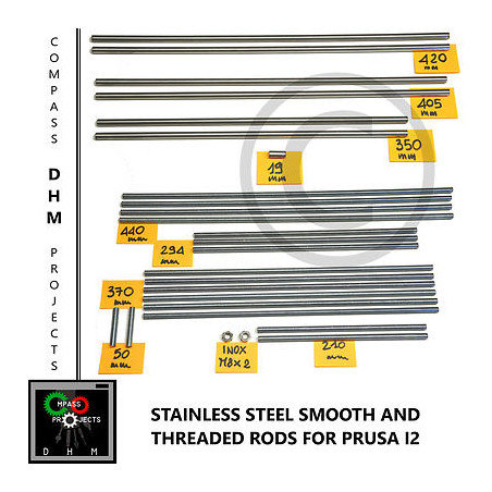 Kit barre filettate e lisce Prusa i2- stainless steel smooth & threaded rods- 3D Stampa 3D18011010 DHM