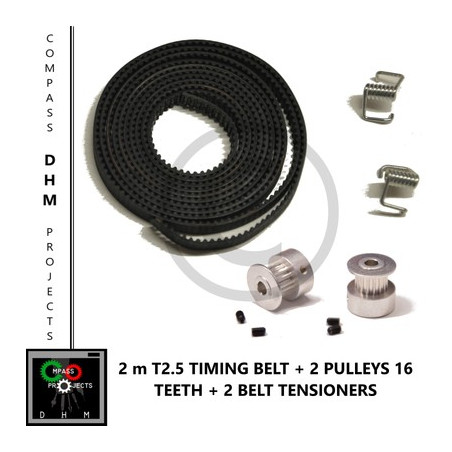 Correa de distribución de 2m T2.5 con 2 poleas de 16 dientes y tornillos de presión - RepRap - Impresora 3D Impresión 3d 1801...