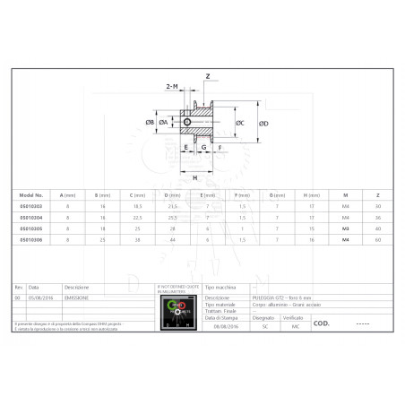 Puleggia GT2 Ø 8mm 40 denti H6