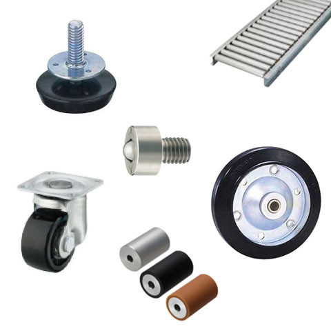 Wheels, feet, rollers and roller conveyors